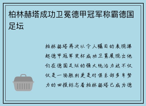 柏林赫塔成功卫冕德甲冠军称霸德国足坛